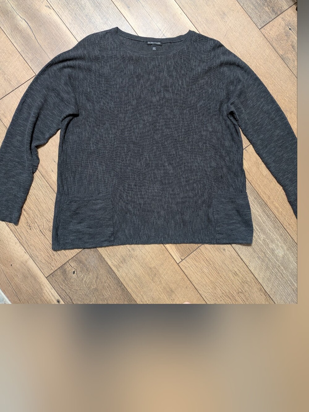 Eileen Fisher XXS Sweater Organic Linen Cotton Slub Stitched Pockets Minimalist